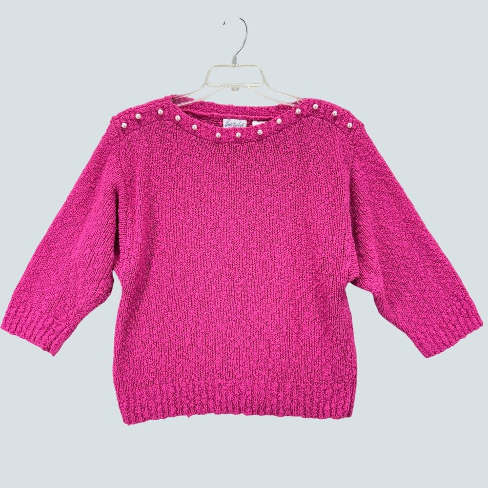 Vintage Carson Pirie Scott Textured Faux Pearl Collar Pink Sweater Sz-Medium